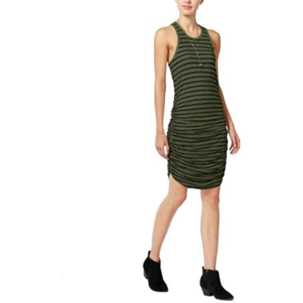 Chelsea Sky Womens Striped Ruched Tank Dress Green L